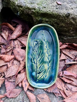 Talerz podłużny 21cm Zielony z roślinami