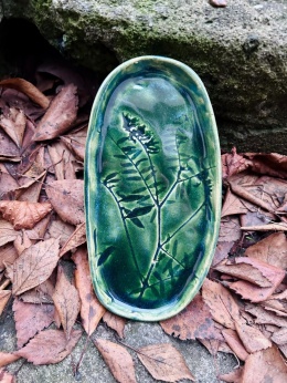 Talerz podłużny ok 17 cm Zielony z roślinami